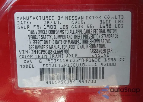 2019 Nissan Kicks Sr from USA, damaged, VIN 3N1CP5CU8KL559700